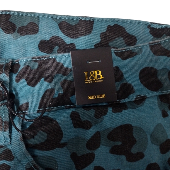 L & B Mid-Rise Women's Teal Black Frayed Pants NWT Stretch Size 16 - Picture 4 of 6